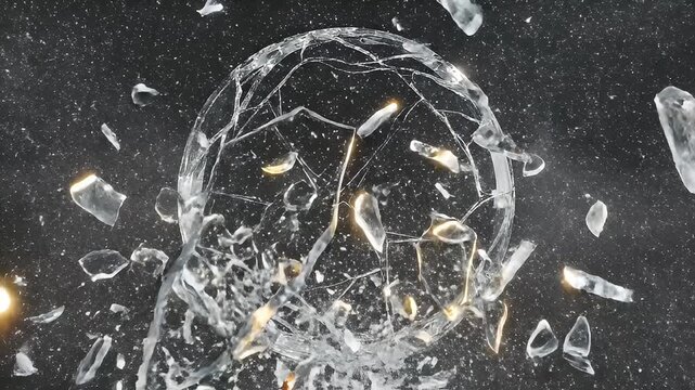 Abstract Explosion of Glass Shards and Particles on Black Background
