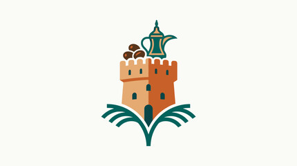 Naklejka premium Arabic Icon with Traditional Coffee Pot and Dates
