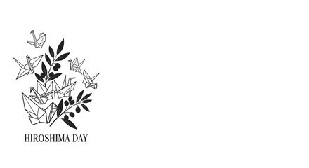 Obraz premium Hiroshima Day Memorial Illustration with Origami Cranes and Olive Branch.