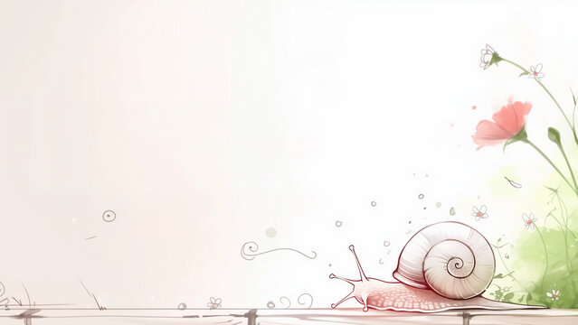 庭の紫陽花の間をゆっくり這うカタツムリの静かな景色