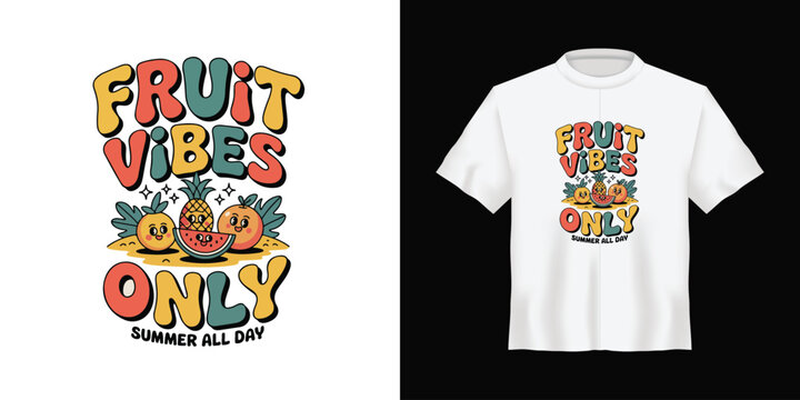 Vibrant fruit t-shirt design, colorful typography, summer apparel, graphic tee