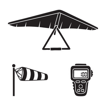 Air sport icons with hang glider windsock and altimeter