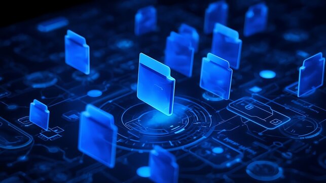 A blue pixelated image of several rectangles