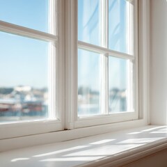 Fototapeta premium Bright sunlight streaming through a classic window frame highlighting interior space