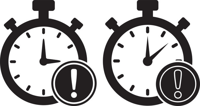 Stopwatches with exclamation marks indicating time alert exclamation mark urgent notice sports timing competition timer stopwatch measurement countdown attention important notification
