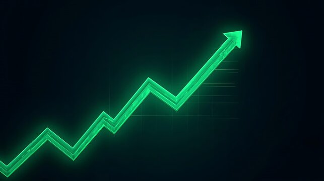 A green arrow pointing up on a black background