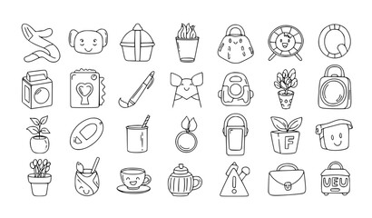 Fototapeta premium SEO Title: Minimal Outline Doodle Elements Bundle Hand Drawn Line Art Vector Set