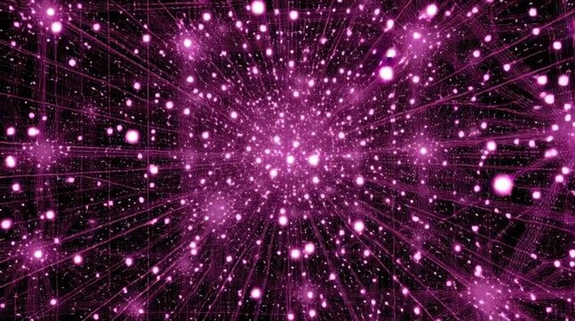 Vibrant pink data flow and interconnected light particles forming an intricate abstract technology background