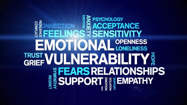 Emotional Vulnerability animated word cloud-text design animation tag kinetic typography seamless loop.