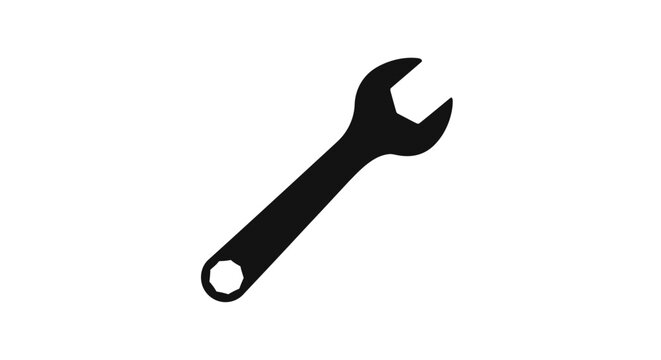 Black silhouette of a single wrench tool on a white background