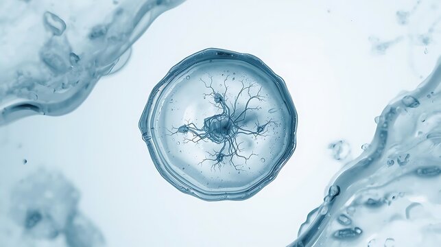A blue cell with branches on a white background