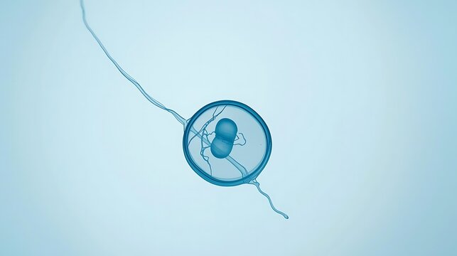 A blue colored egg cell with a sperm inside