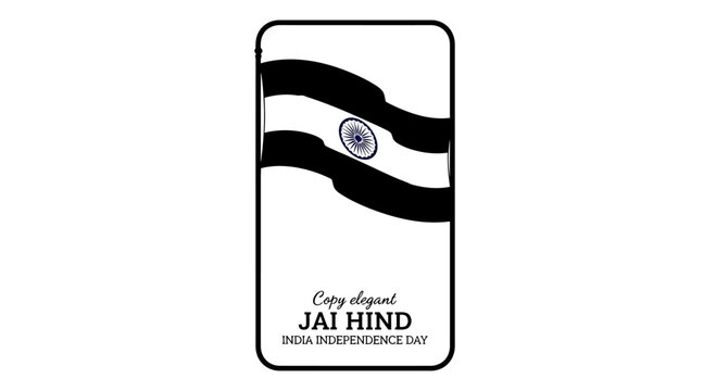 Black and white illustration of Indian flag with Jai Hind text.