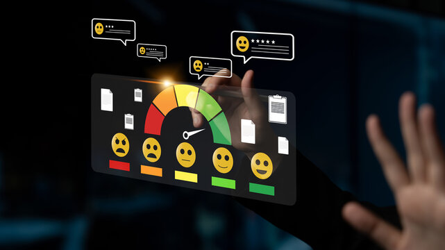A concept of customer feedback analysis and satisfaction reporting. A dashboard for reviewing user comments, ratings, and overall satisfaction scores. Motif