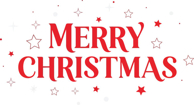 Red merry christmas text with stars and dots on white background holiday celebration