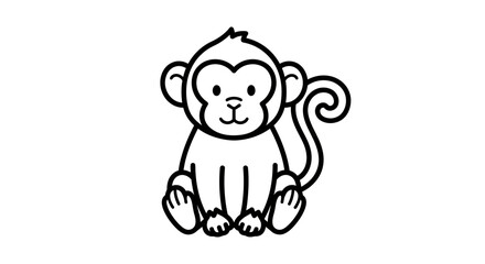 Obraz premium Cute Cartoon Monkey Vector Illustration, Black and White Line Art for Children Coloring Page