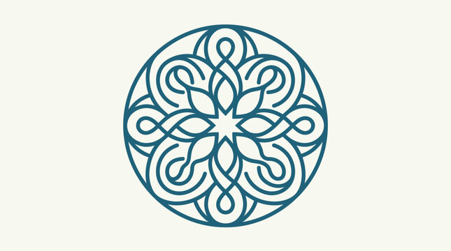 Abstract Teal Mandala Ornament on Cream Background
