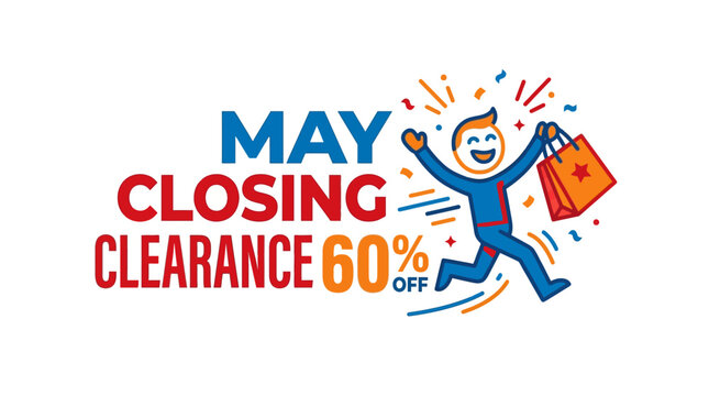 May Closing Clearance Sale Promotion with Cartoon Character