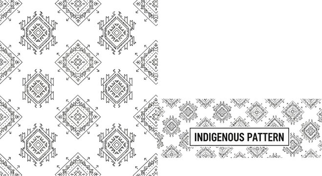 Seamless Geometric Indigenous Pattern Design with Intricate Ethnic Tribal Motifs.