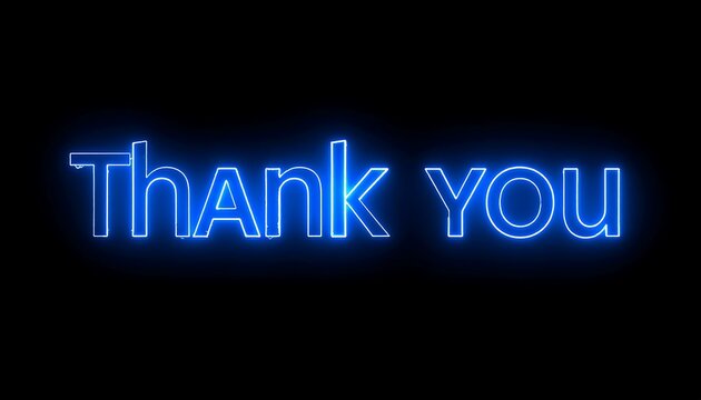 Neon Blue Thank You Message on Black Background.
