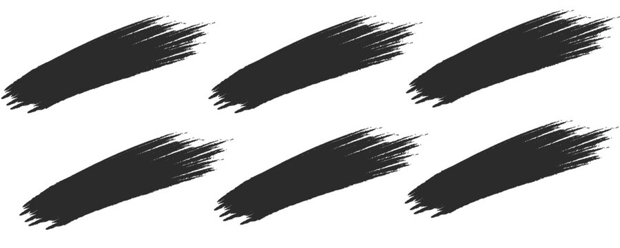 Black Rough Brush Stroke Set Vector, Abstract Paint Swash Collection for Modern Graphic Design