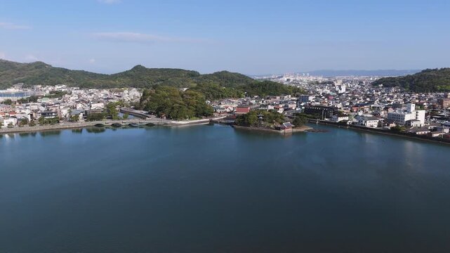 日本遺産「絶景の宝庫 和歌の浦」観海閣 空撮 和歌山県和歌山市 Aerial View of Kankai-kaku Pavilion &ndash; Japan Heritage &ldquo;Wakanoura Scenic Treasure,&rdquo; Wakayama City, Japan