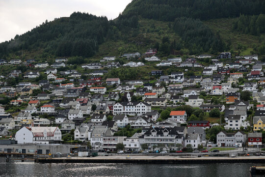 View of M&aring;l&oslash;y, a town in Nordfjord in the province of Vestland, Norway