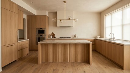 Fototapeta premium Stylish and Modern Kitchen Interior Design with Wooden Cabinets and Island Counter