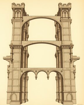 Classic gothic stonework with pointed arches, columns, and crenellated parapet