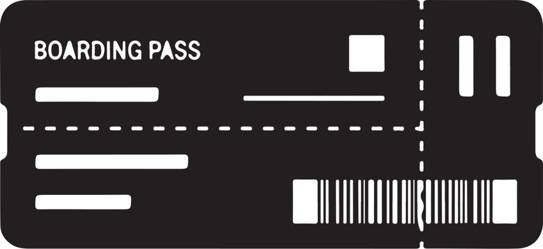 Black and white boarding pass template with barcode and text