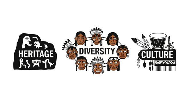 Indigenous Heritage Diversity and Culture Symbolic Illustration Set.