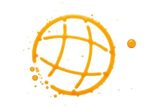 A vibrant orange globe logo with splatters on a clean white background