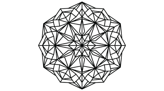 Minimalist Geometric Symmetrical Star Mandala | Modern Sacred Geometry Polygon Line Art Isolated Transparent PNG