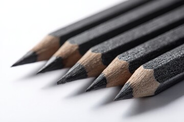 Obraz premium Five sharpened black graphite pencils displayed in a row