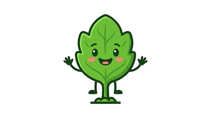 Fototapeta premium Cartoon leaf character smiling happily.