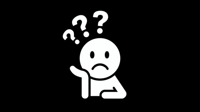 A confused cartoon character with question marks.