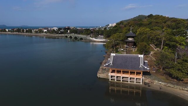 日本遺産「絶景の宝庫 和歌の浦」観海閣 空撮 和歌山県和歌山市 Aerial View of Kankai-kaku Pavilion &ndash; Japan Heritage &ldquo;Wakanoura Scenic Treasure,&rdquo; Wakayama City, Japan