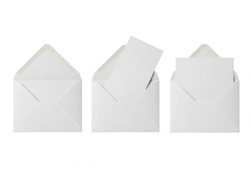 Three white envelopes on a plain background, one with a letter sticking out