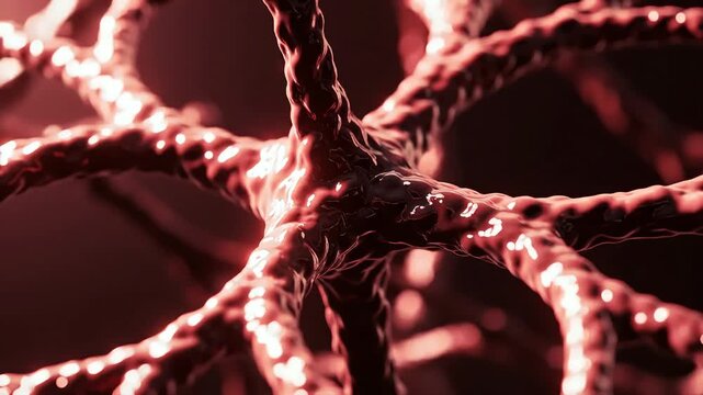 Red neuron network with glowing connections.