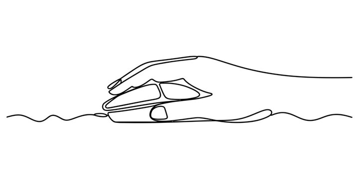 Continuous single line drawing of a human hand using a computer mouse on a clean white background Vector, illustration