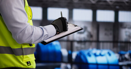 Safety Helmet-Wearing Engineer Conducts Detailed Inspection
