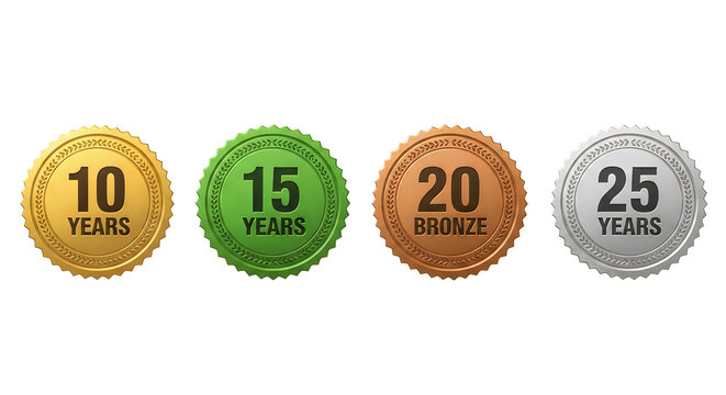 Milestone awards representing 10, 15, 20, and 25 years of service or achievement