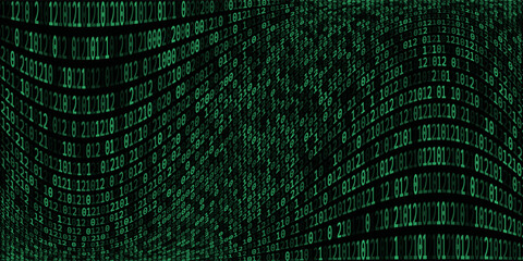 red cyber hack notification alert in green matrix binary data falling with corrupted data lines background banner template © Dul