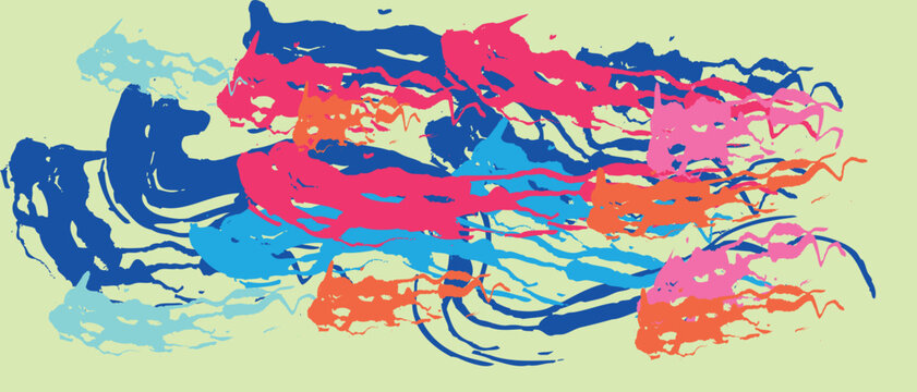 Vibrant abstract art with colorful paint splatters on green background