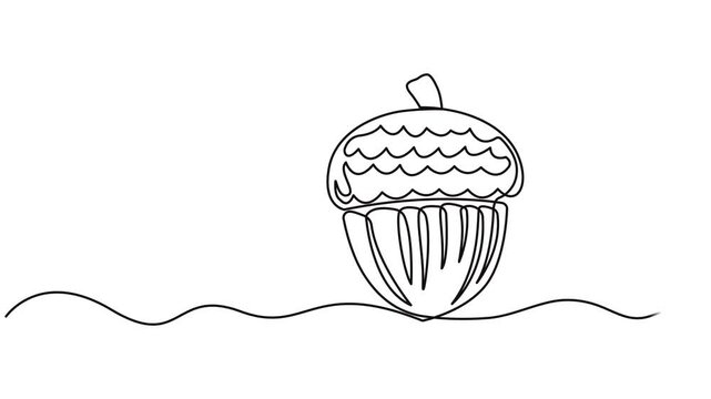 Detailed Acorn with Textured Cap and Smooth Shell animation continuous one line drawing, Simple Line Art Drawing of an Acorn, Oak Nut Seed Illustration,  Full length single line animation, Animated.