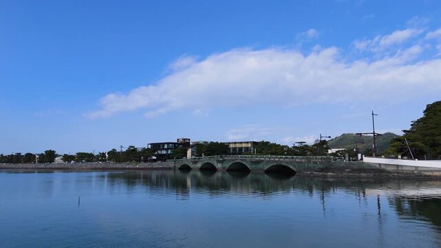 日本遺産「絶景の宝庫 和歌の浦」新不老橋 空撮 和歌山県和歌山市 Aerial View of Shin-Furo Bridge &ndash; Japan Heritage &ldquo;Wakanoura Scenic Treasure,&rdquo; Wakayama City, Japan
