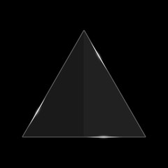 Fototapeta premium A sleek glass pane with glowing edges and realistic light reflections. The transparent triangle frame features elegant white glints against solid black background