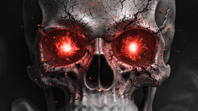 Sinister Skull with Glowing Red Eyes and Eerie Smoke.