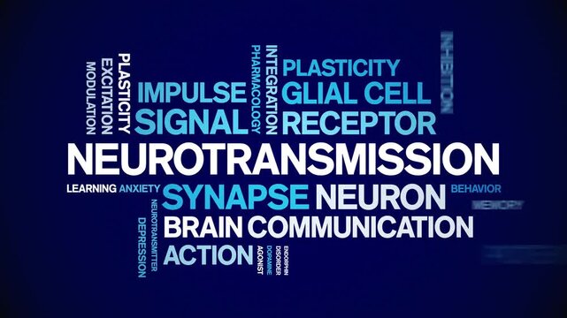 Neurotransmission animated word cloud-text design animation tag kinetic typography seamless loop.