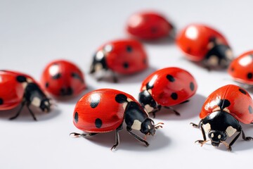 Fototapeta premium Close up view of vibrant red ladybugs on a clean background